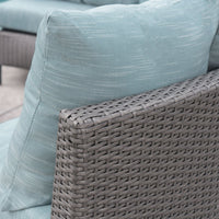 Outdoor 10 Piece Round Wicker Sectional Sofa Set with Teal Cushions
