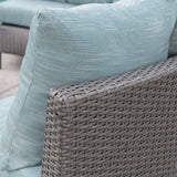 Outdoor 10 Piece Round Wicker Sectional Sofa Set with Teal Cushions