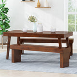 Mahogany Stained Wood Table and Bench Dining Set I#913