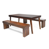 Mahogany Stained Wood Table and Bench Dining Set I#913