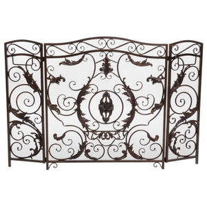 Traditional 3-Panels Iron Fireplace Screen