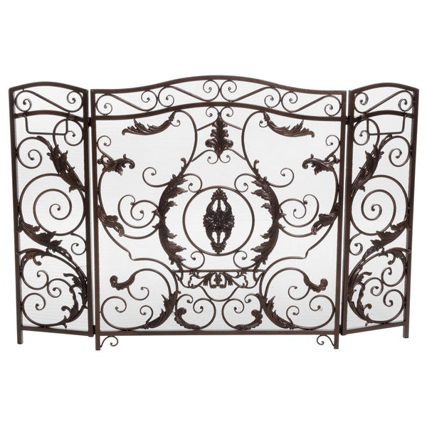 Traditional 3-Panels Iron Fireplace Screen