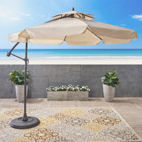 Outdoor Beige Cantilever Umbrella & Base