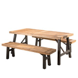 Farmhouse Dining Table and Benches Set