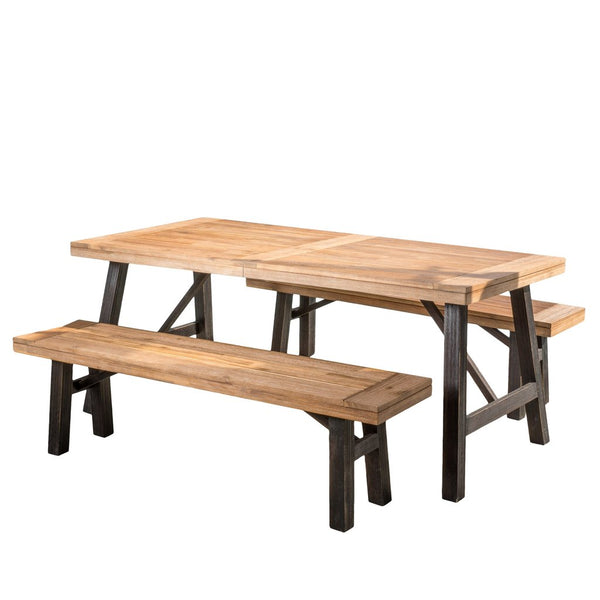 Farmhouse Dining Table and Benches Set