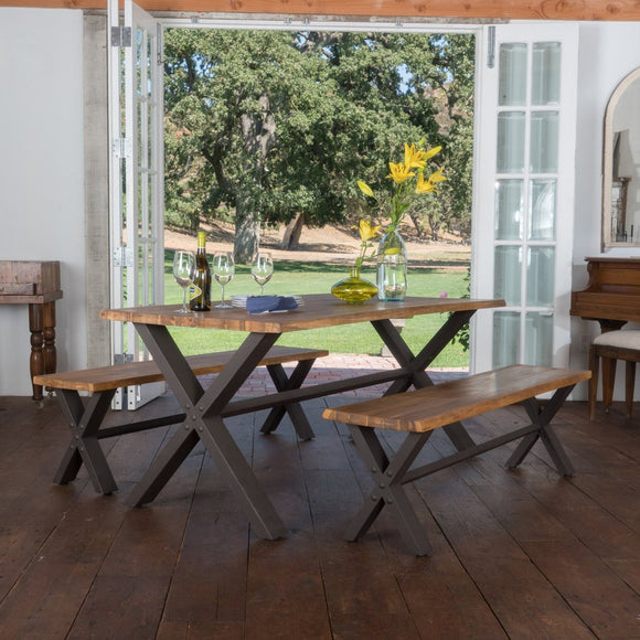Farmhouse Dining Set with Benches Picnic Table