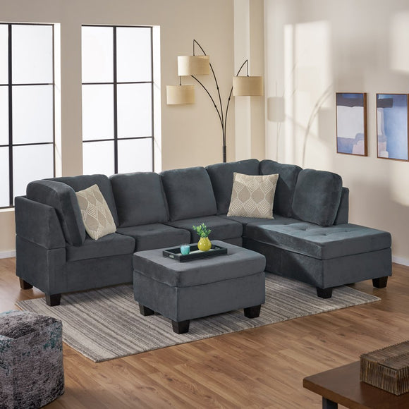 3-piece Charcoal Fabric Sectional Sofa Set