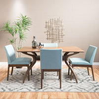 Mid-Century Style Natural Wood Finish Curved Leg 5 Piece Dining Set I#1100