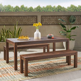 Dark Brown Outdoor Picnic Table with Benches Dining Set