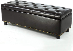 Faux Leather 48" Rectangular Storage Ottoman Bench Tufted Cushion Top I#912