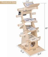 Solid Wood Curve Cat Tree House I#1334