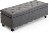 Faux Leather 48" Rectangular Storage Ottoman Bench Tufted Cushion Top I#912