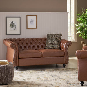 Chesterfield Faux Leather Sofa 2 Seater Loveseat
