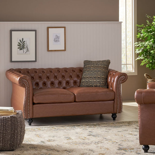 Chesterfield Faux Leather Sofa 2 Seater Loveseat