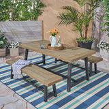 Outdoor Wooden Dining Picnic Table With Bench Set