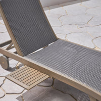 Patio Wood and Wicker Chaise Lounge Pool side Lounge Chair With Pull-Out Tray