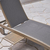 Patio Wood and Wicker Chaise Lounge Pool side Lounge Chair With Pull-Out Tray