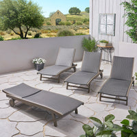 Patio Wood and Wicker Chaise Lounge Pool side Lounge Chair With Pull-Out Tray