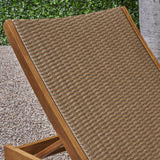 Patio Wood and Wicker Chaise Lounge Pool side Lounge Chair With Pull-Out Tray