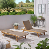 Patio Wood and Wicker Chaise Lounge Pool side Lounge Chair With Pull-Out Tray