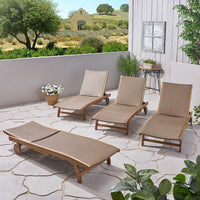 Patio Wood and Wicker Chaise Lounge Pool side Lounge Chair With Pull-Out Tray
