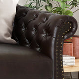 Tufted Leather Sofa with Scroll Arms I#1053