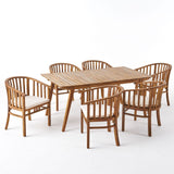 Outdoor Wood Dining Set Table and Six Chairs With Cushions Set