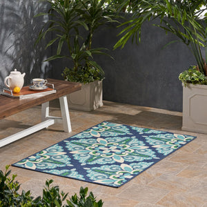 Blue Flora Medallion Area Rug Indoor Rug Outdoor Rug