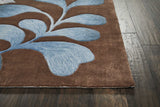 Cozy Handcrafted Botanical Area Rug With Blue Leaves