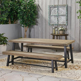 Farmhouse Acacia Wood Dining Set Outdoor Dining Set I#1150