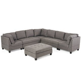 Contemporary L-Shape Fabric Sectional Sofa with Chaise Ottoman