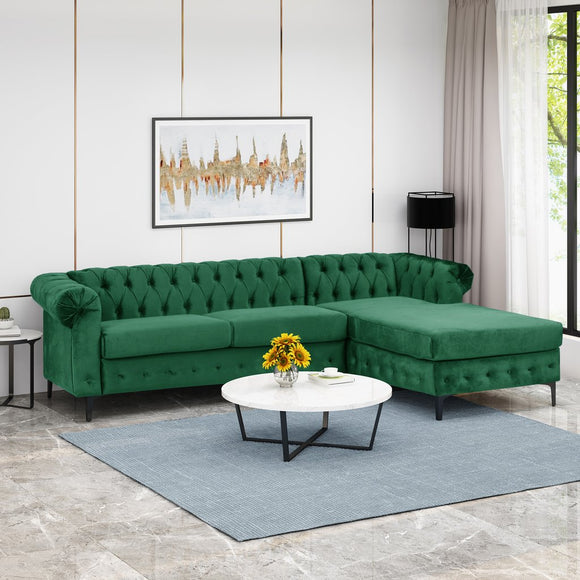 Velvet Sectional Sofa with Chaise Lounge