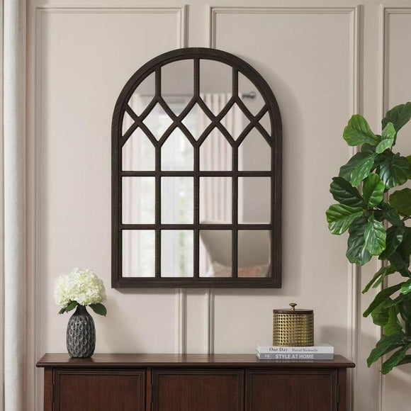 Arched Wood Window Pane Accent Mirror