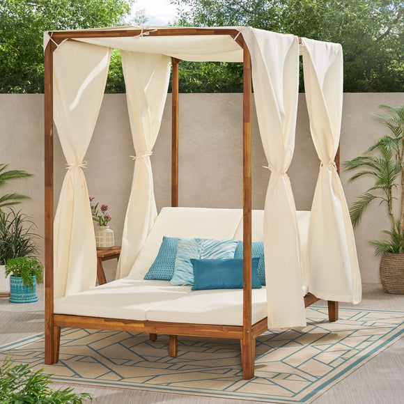 Outdoor Daybed Lounge Chaise With Curtain