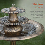 Water Fountain Birdbath 35" High Three Tiered For Yard Garden Patio Deck