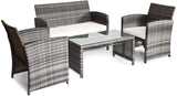 Outdoor Patio Cushioned Rattan Couch Sofa set with Table