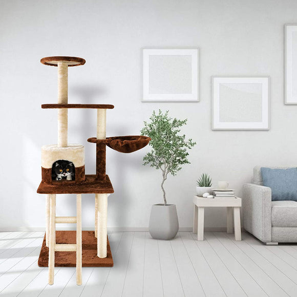 Multi-level Cat Tree Brown and Cream with Ladder