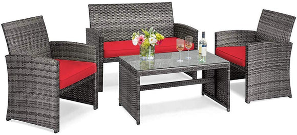 Outdoor Patio Cushioned Rattan Couch Sofa set with Table