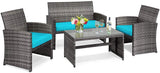 Outdoor Patio Cushioned Rattan Couch Sofa set with Table