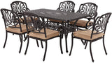 Cast Aluminum Outdoor Dining Set 6 Stackable Chairs with Cushions and Rectangular Table