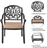 Cast Aluminum Outdoor Dining Set 6 Stackable Chairs with Cushions and Rectangular Table