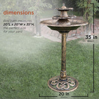 Water Fountain Birdbath 35" High Three Tiered For Yard Garden Patio Deck