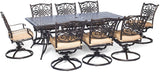 Cast Aluminum dining set with 8 chairs and Tan Cushions