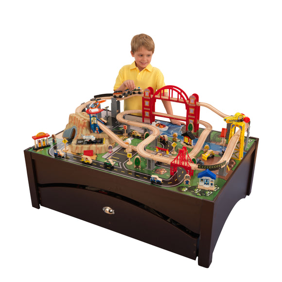 KidKraft Metropolis Wooden Train Set & Table with 100 Accessories Included I#922