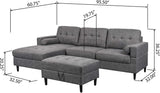 Dark Gray Upholstered Chaise Sectional Sofa Set with Storage Ottoman I#1002