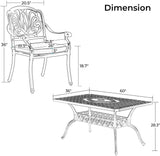 Cast Aluminum Outdoor Dining Set 6 Stackable Chairs with Cushions and Rectangular Table
