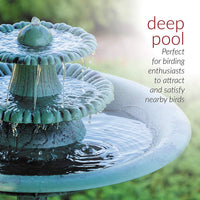 Water Fountain Birdbath 35" High Three Tiered For Yard Garden Patio Deck