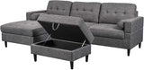 Dark Gray Upholstered Chaise Sectional Sofa Set with Storage Ottoman I#1002