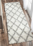 Chic Geometric White with Gray Stripes Shaggy Area rug