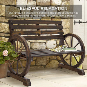 2 Seaters Rustic Wood Wagon Wheel Garden Patio Bench